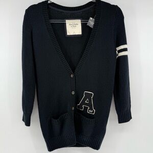 Abercombie & Fitch Varsity Navy knitted Wool Blend Vintage Style Preppy NEW
